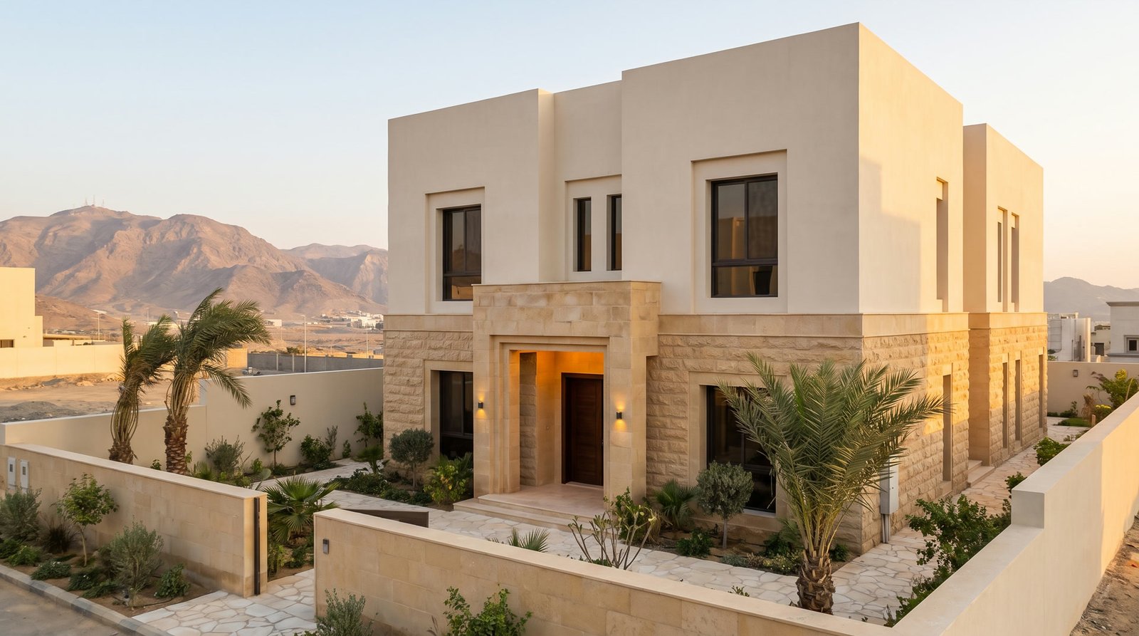 فيلا عائلية بنمط الواجهة الحجرية